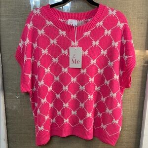 Pink and White Knit Bow Boutique Sweater